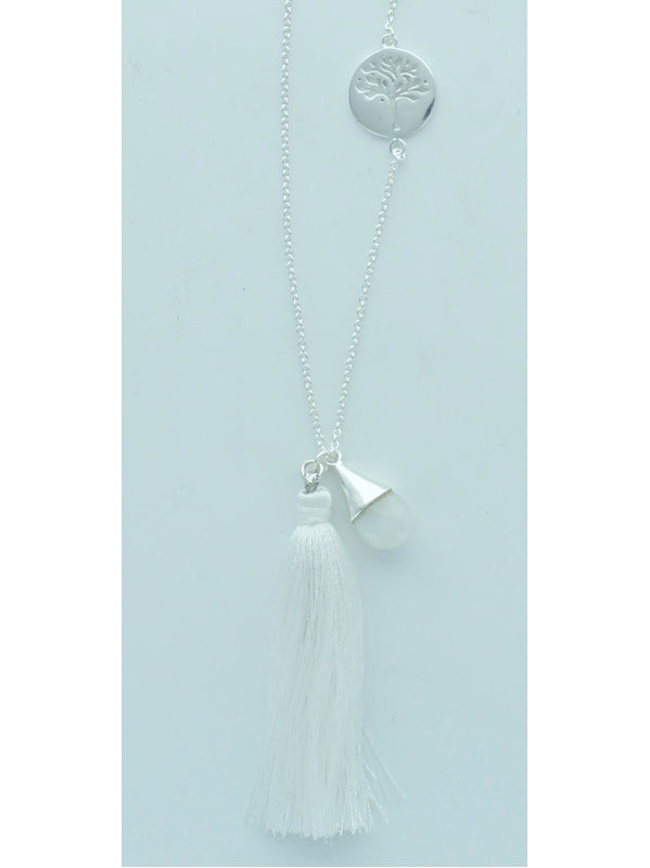 Collier Goutte Pierre de Lune Arbre de Vie et Pompon - Argent 925