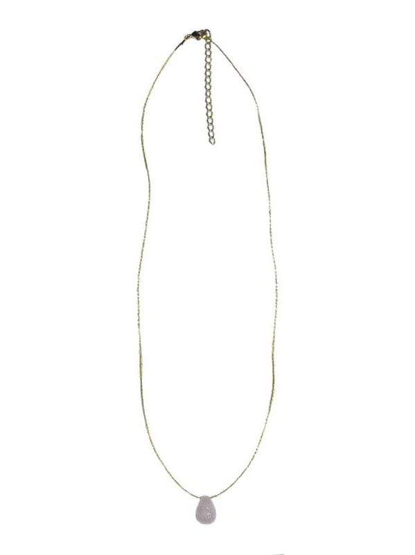 Collier Quartz Rose briolette Fil coton doré