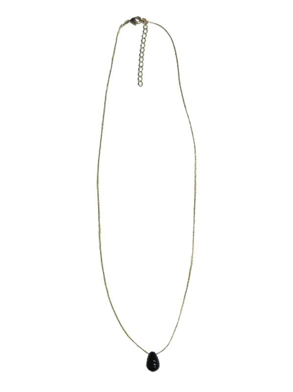 Collier Onyx Noir briolette Fil coton doré