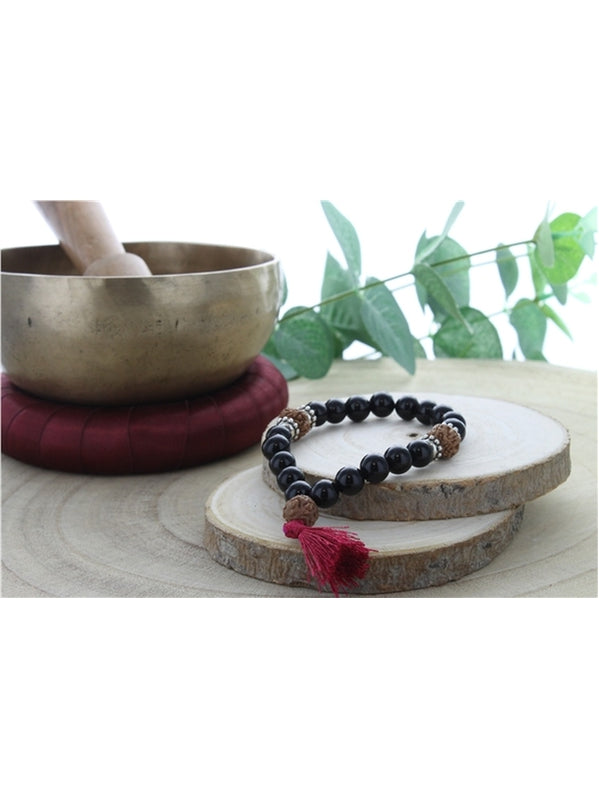Bracelet Mala en Obsidienne Noire et Rudraksha