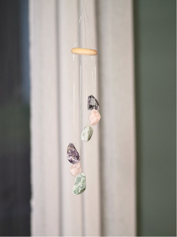 Carillon à vent Pierre brute Quartz Rose Améthyste Aventurine Verte