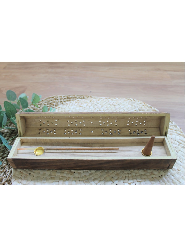 Boîte Porte-encens Bâton et Cône en Bois de manguier Semi-hexagonale