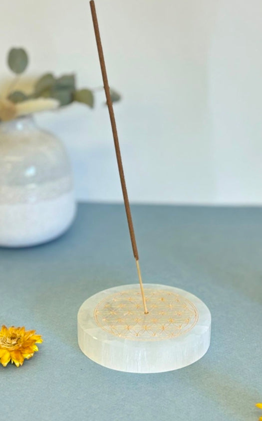 Porte-encens rond gravé Fleur de Vie