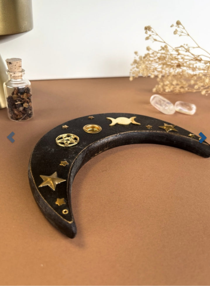 Porte-encens en Bois Croissant de Lune