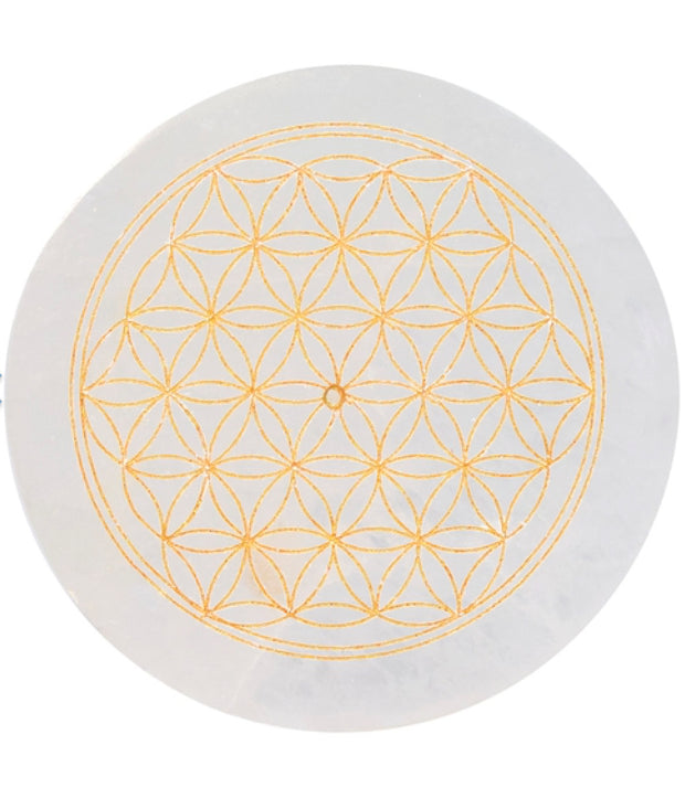 Porte-encens rond gravé Fleur de Vie