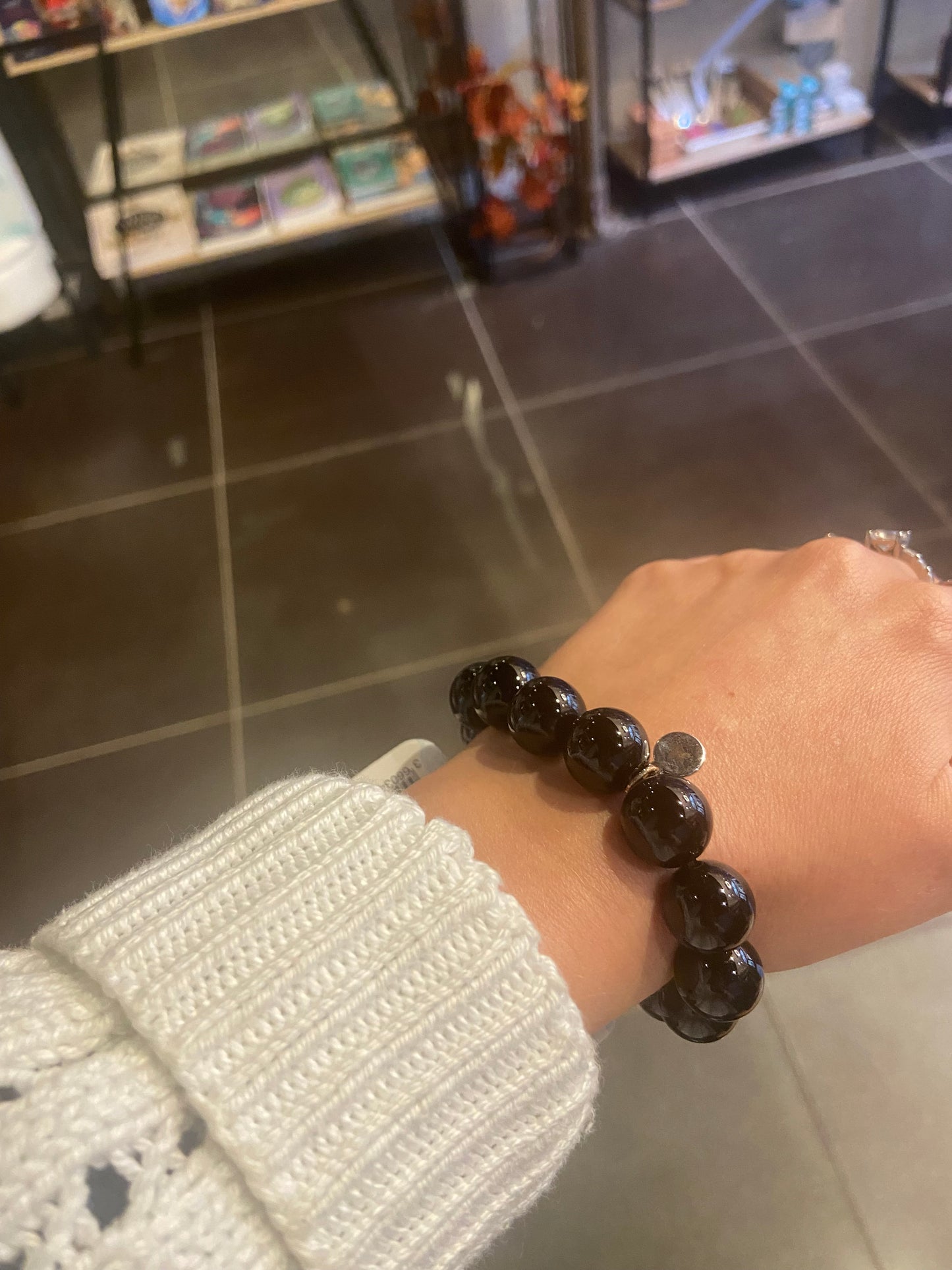 Bracelet Onyx Perles rondes 14 mm
