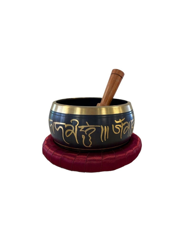 Coffret bol chantant traditionnel noir gravé Om env.12 cm