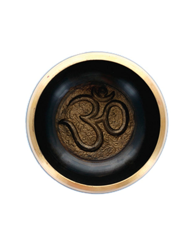 Coffret bol chantant traditionnel noir gravé Om env.12 cm