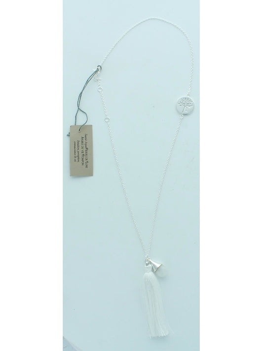 Collier Goutte Pierre de Lune Arbre de Vie et Pompon - Argent 925