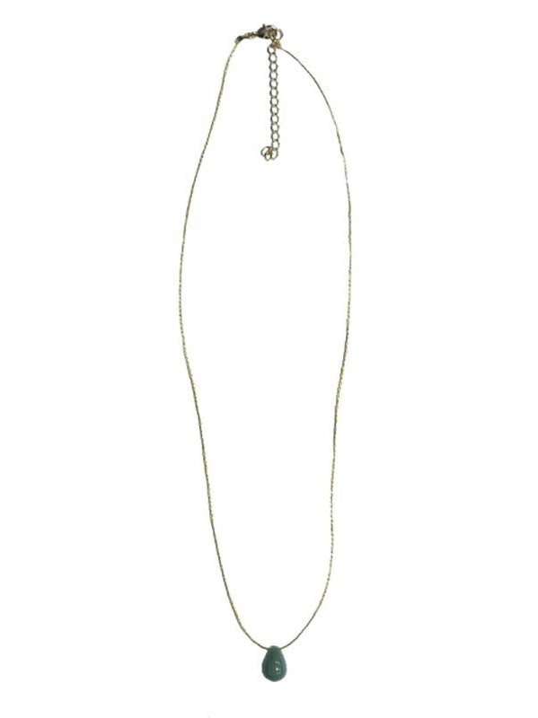 Collier Aventurine verte briolette Fil coton doré