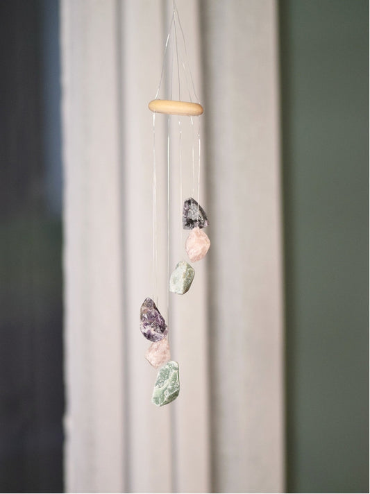 Carillon à vent Pierre brute Quartz Rose Améthyste Aventurine Verte