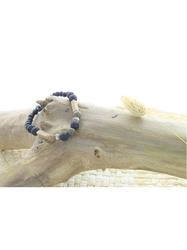 Bracelet Pierre de lave, Jaspe, Bois, Hématite Perles rondes