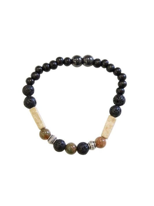 Bracelet Pierre de lave, Jaspe, Bois, Hématite Perles rondes