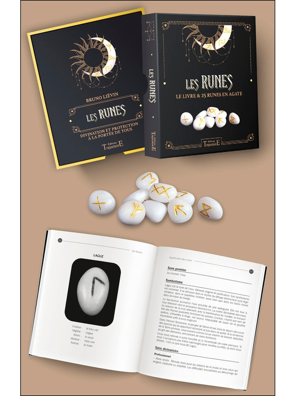Les Runes - Le livre & 25 runes en agate - Coffret