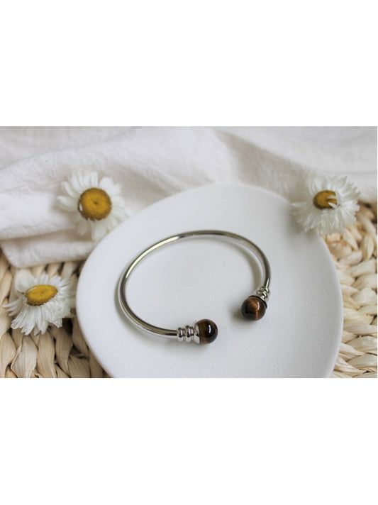 Bracelet cuivre avec Aimants Jonc Métal argenté Perles Œil de Tigre