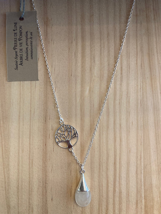 Collier en argent arbre de Vie et pierre de Lune