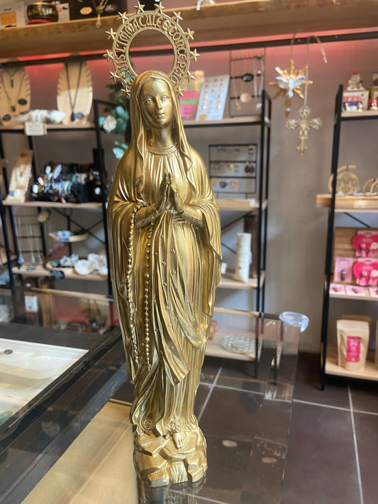 Vierge Doré 30 cm - Couronne " Je suis immaculée conception "