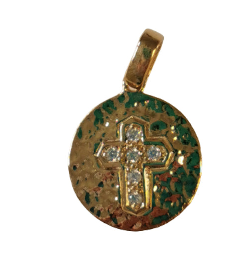 Médaille  Croix Strass Frappée en Argent 925 - Plaqué Or