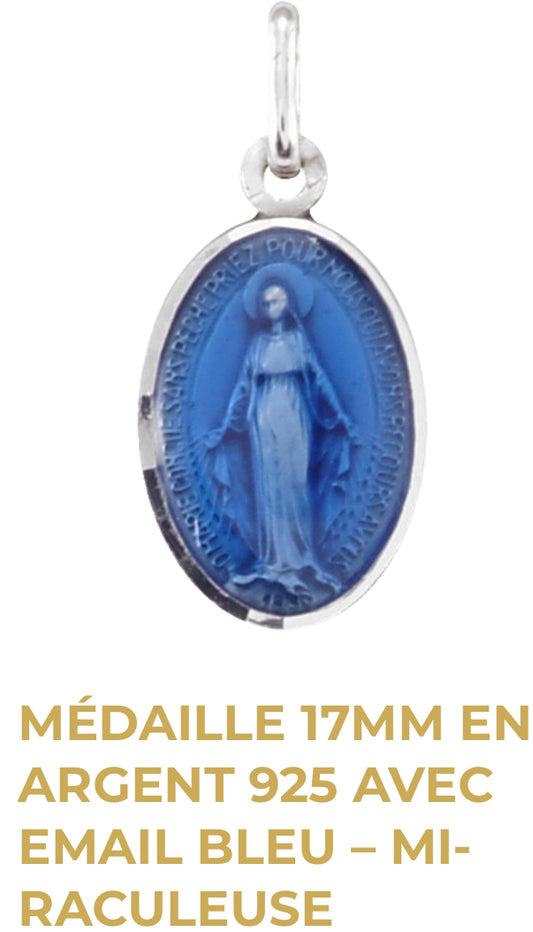 Médaille Argent 925 - Email bleu- Vierge Miraculeuse
