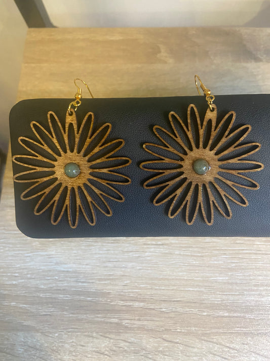Boucles d'Oreilles en Bois et aventurine