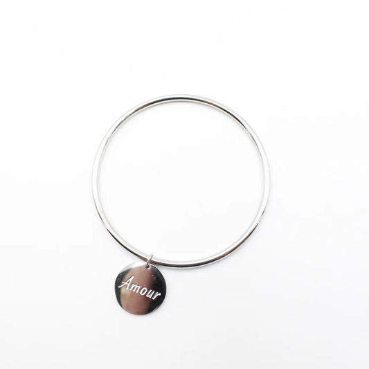 Jonc en acier inoxydable avec pendentif " Amour"